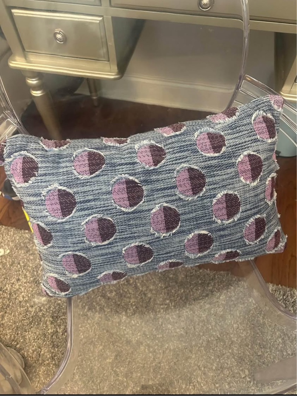 Anthropologie Decorative Blue and Purple Dot Pillow